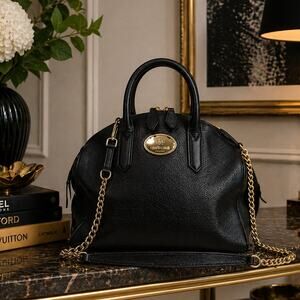 Roberto Cavalli Black Pebbled Leather Satchel Vitello Stampa Dollaro Gold HW